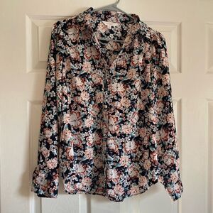 Lauren Conrad small floral granny button up long sleeve retro print collared
